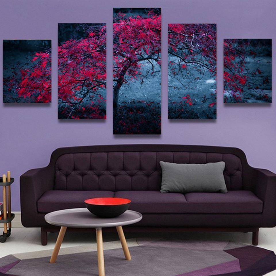 Red Tree Landscape Nature Canvas Wall Art