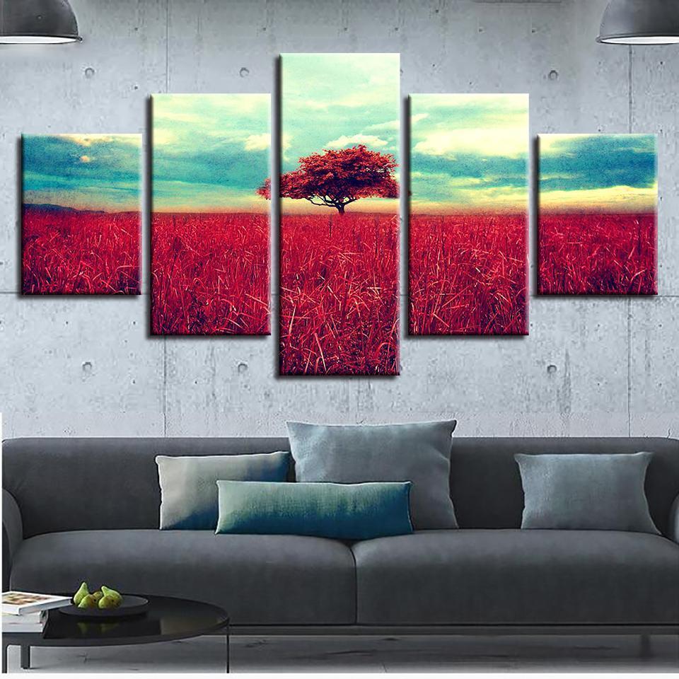 Red Tree Red Landscape Nature Canvas Wall Art