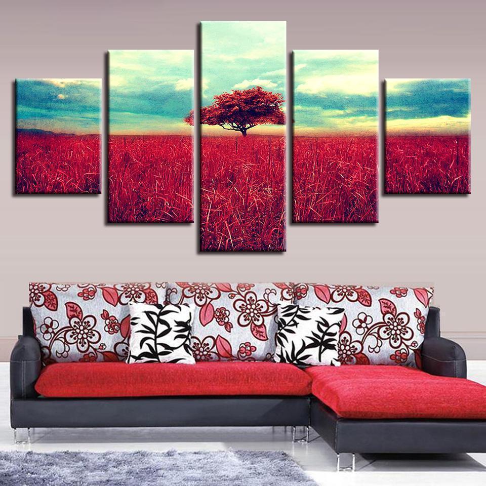 Red Tree Red Landscape Nature Canvas Wall Art