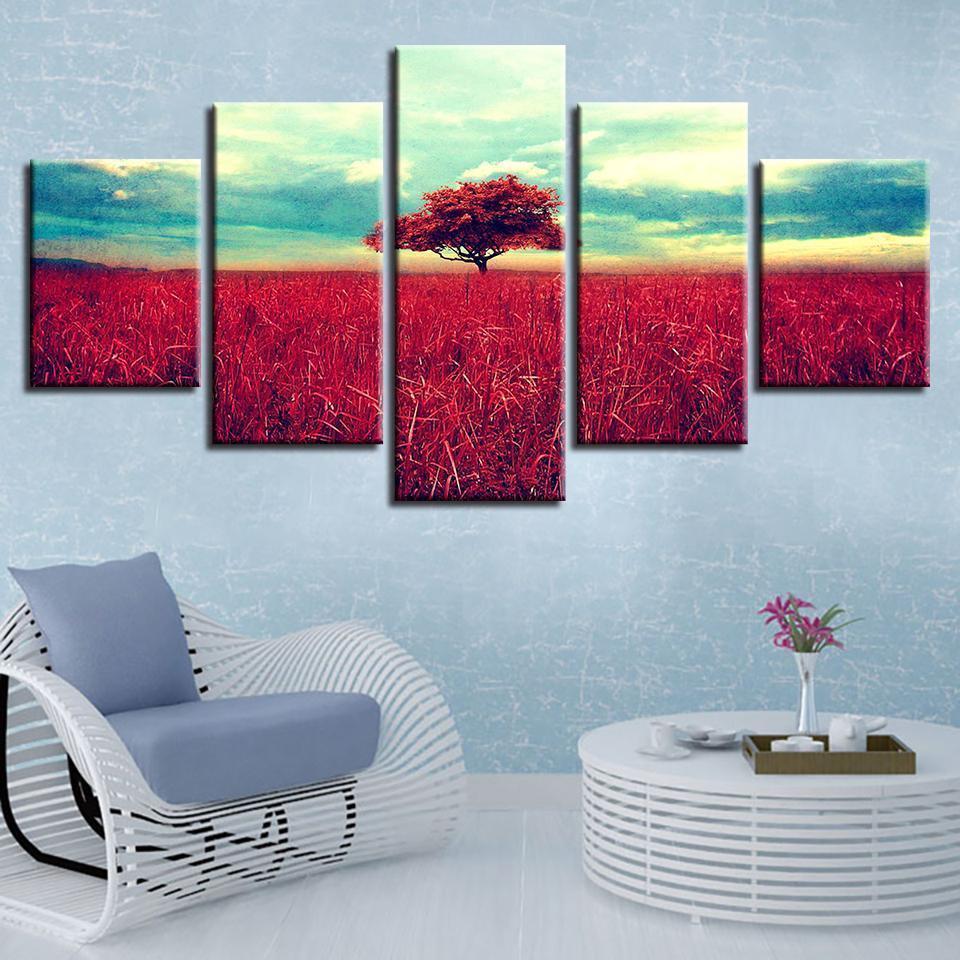 Red Tree Red Landscape Nature Canvas Wall Art