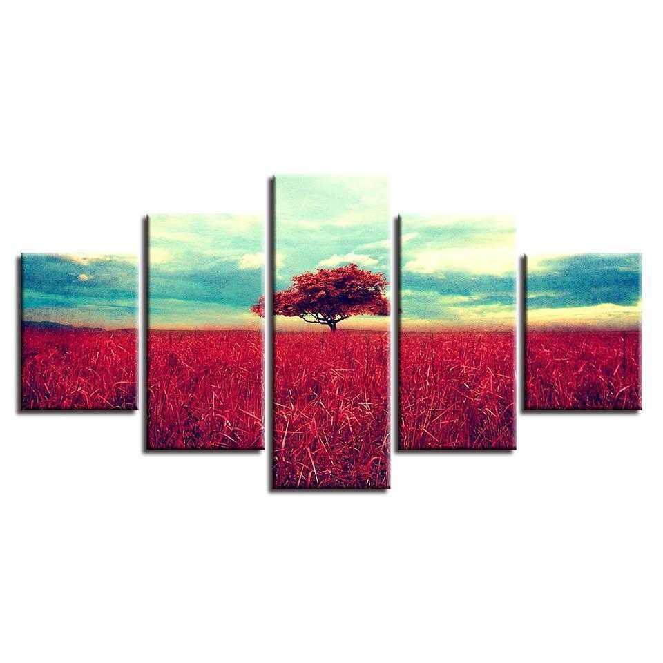 Red Tree Red Landscape Nature Canvas Wall Art