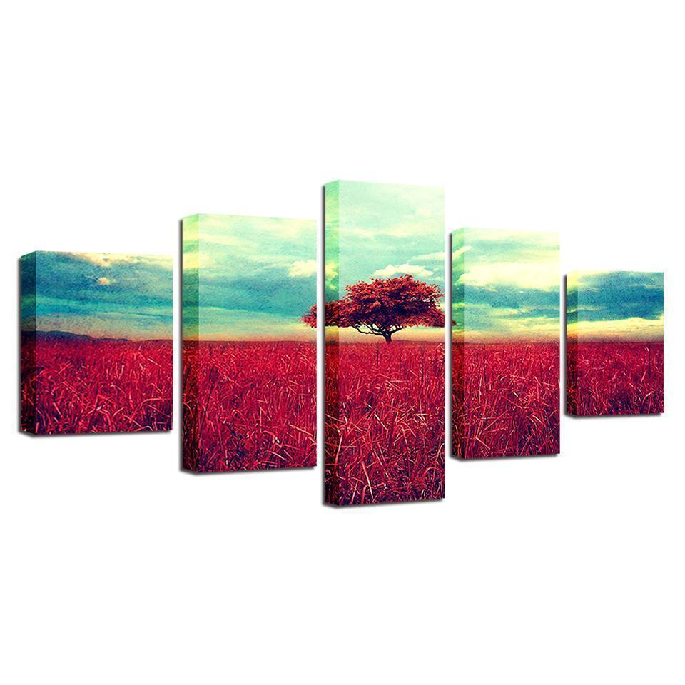 Red Tree Red Landscape Nature Canvas Wall Art