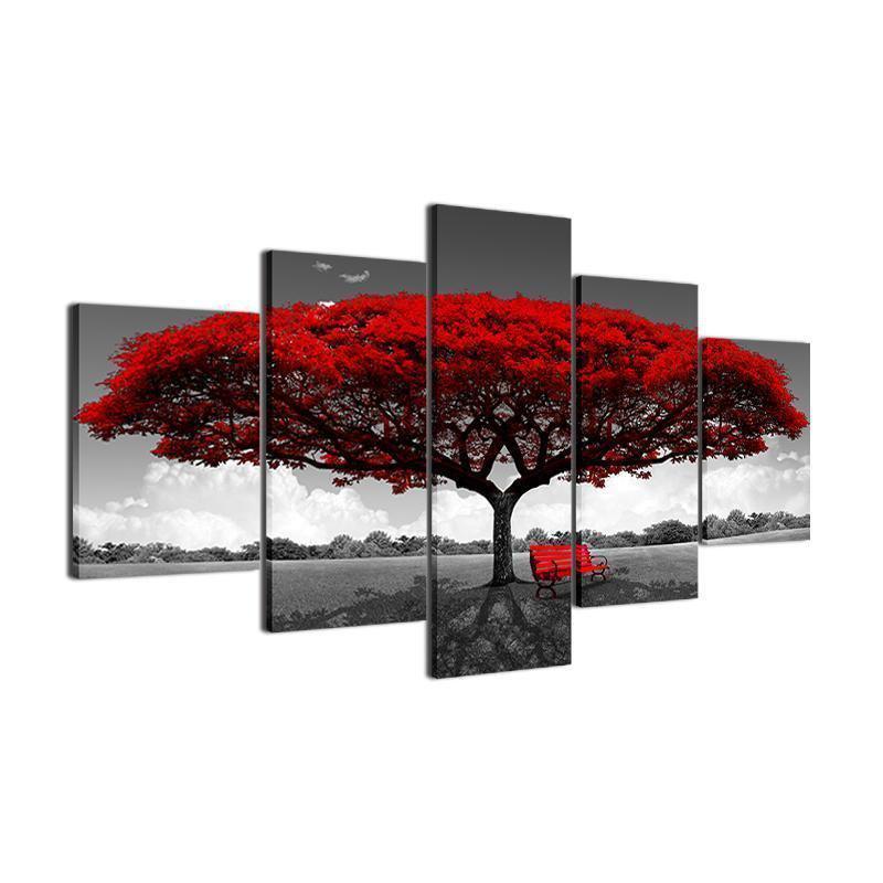 Red Tree Scenery Landscape Nature Canvas Wall Art