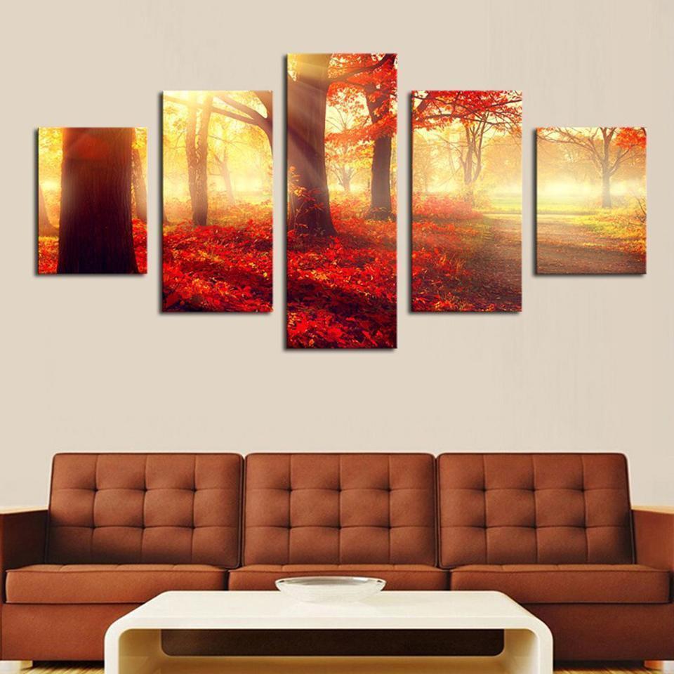 Red Trees Forest Nature Canvas Wall Art