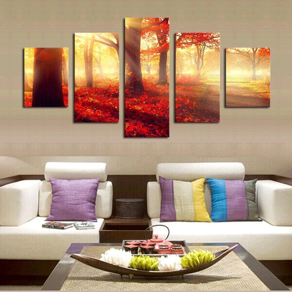 Red Trees Forest Nature Canvas Wall Art