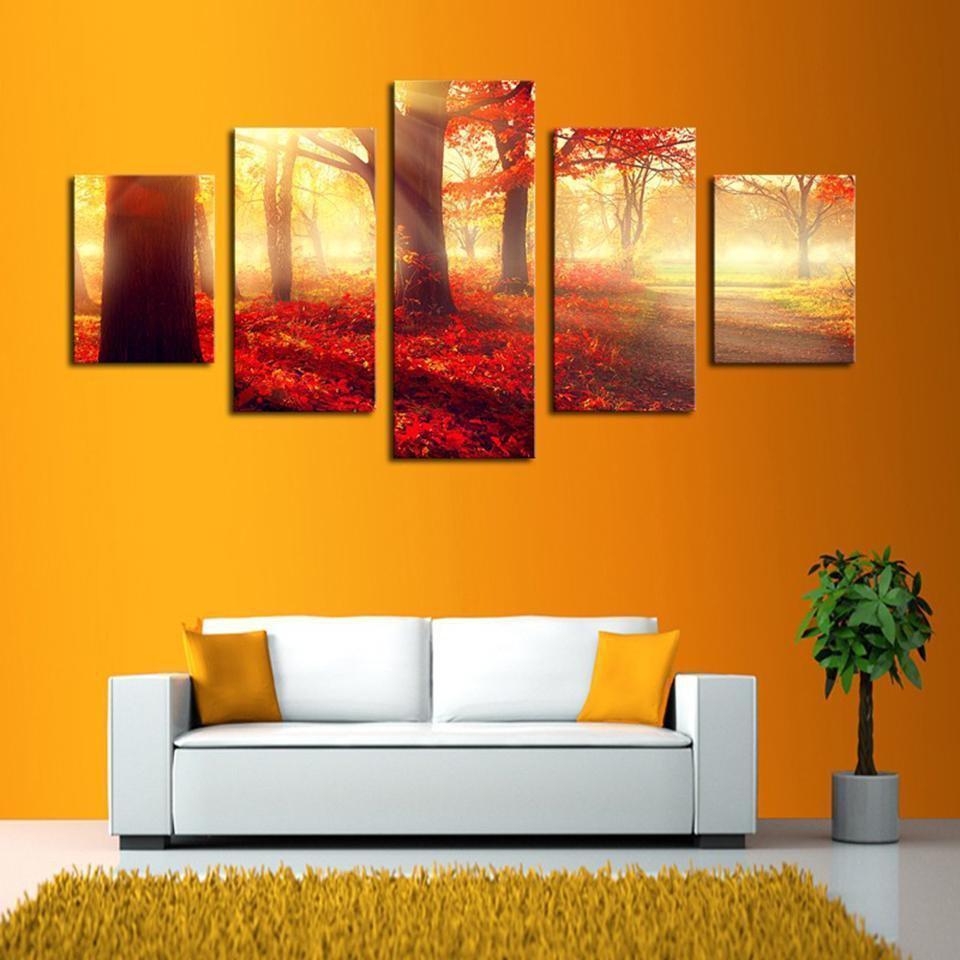Red Trees Forest Nature Canvas Wall Art