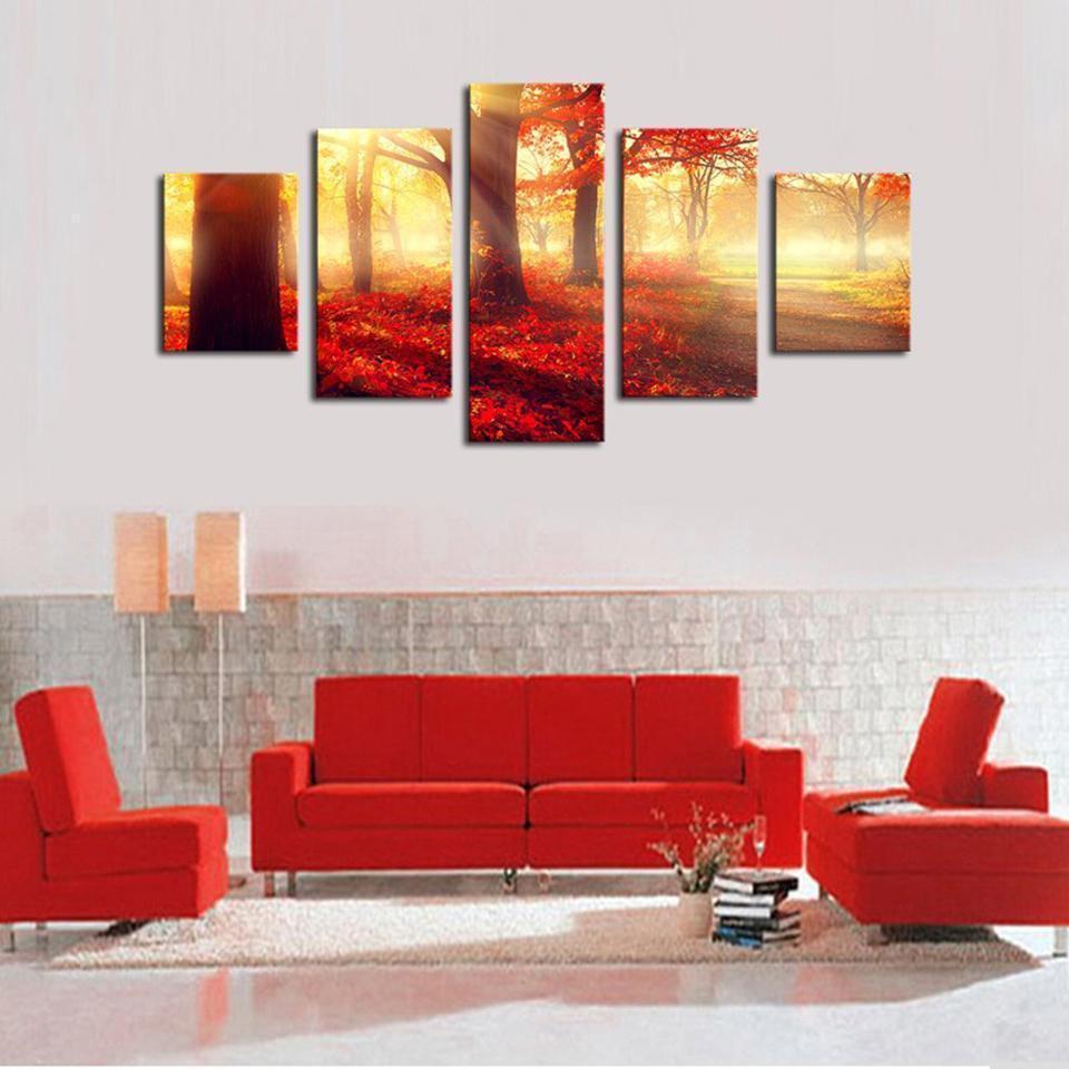 Red Trees Forest Nature Canvas Wall Art