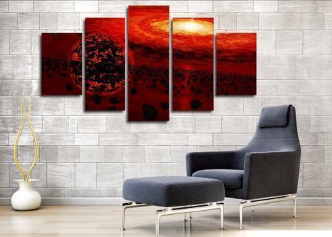 Red Universe And Planet Space Canvas Wall Art