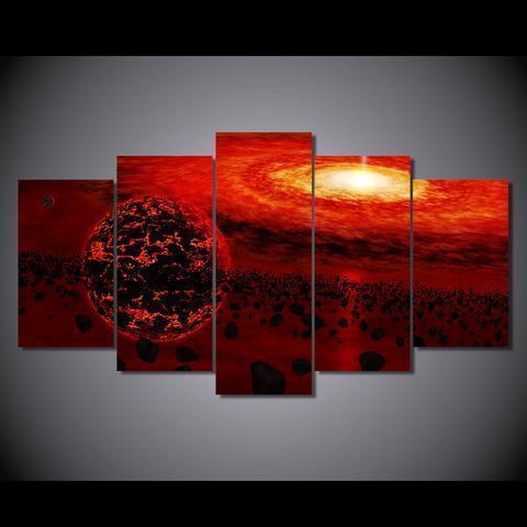 Red Universe And Planet Space Canvas Wall Art