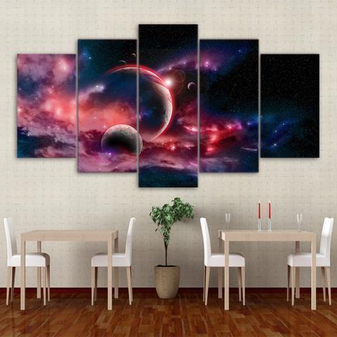 Red Universe And Planets Space Canvas Wall Art