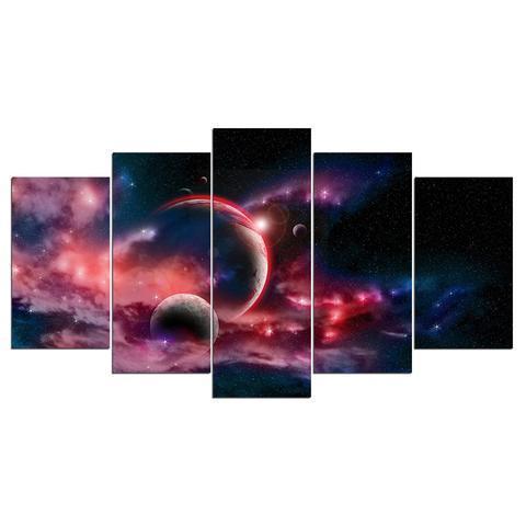 Red Universe And Planets Space Canvas Wall Art