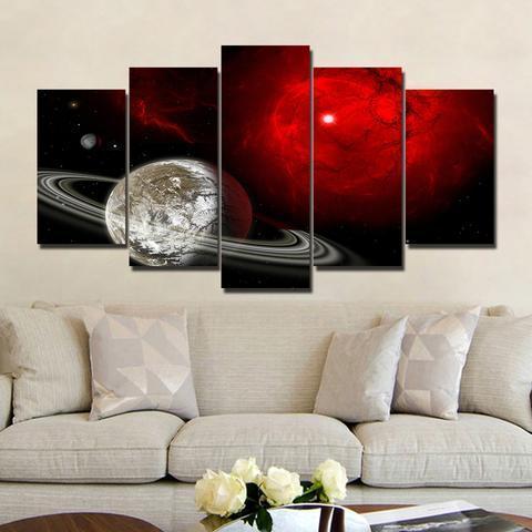 Red Universe And Saturn Space Canvas Wall Art