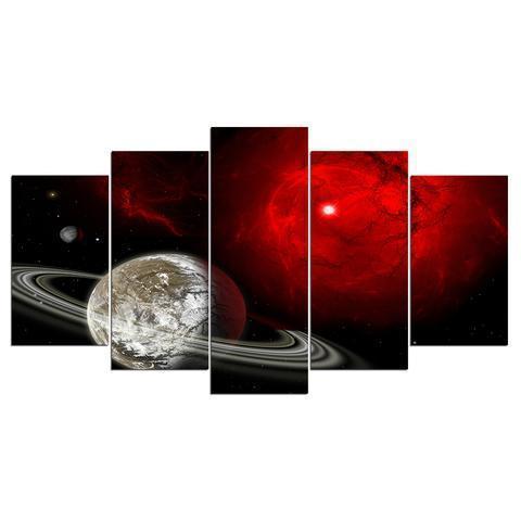 Red Universe And Saturn Space Canvas Wall Art