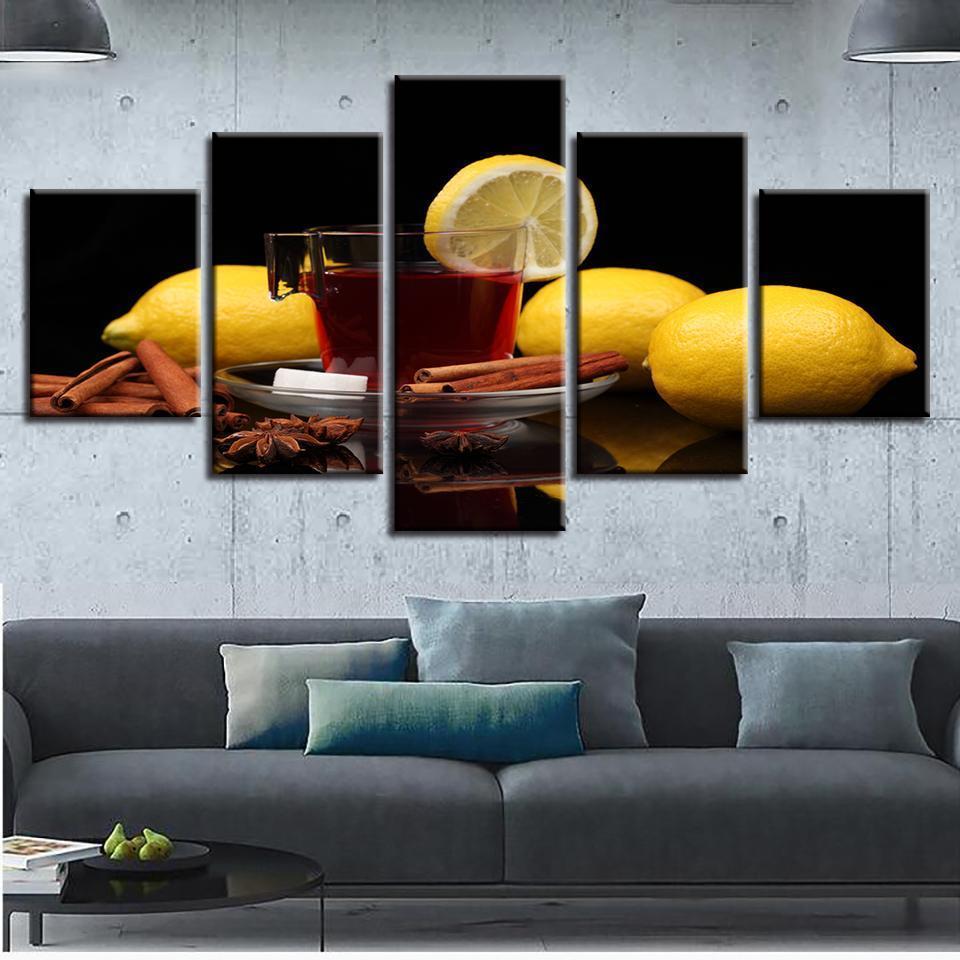Red Wine And Yellow Lemon Fruit Kitchen Canvas Wall Art