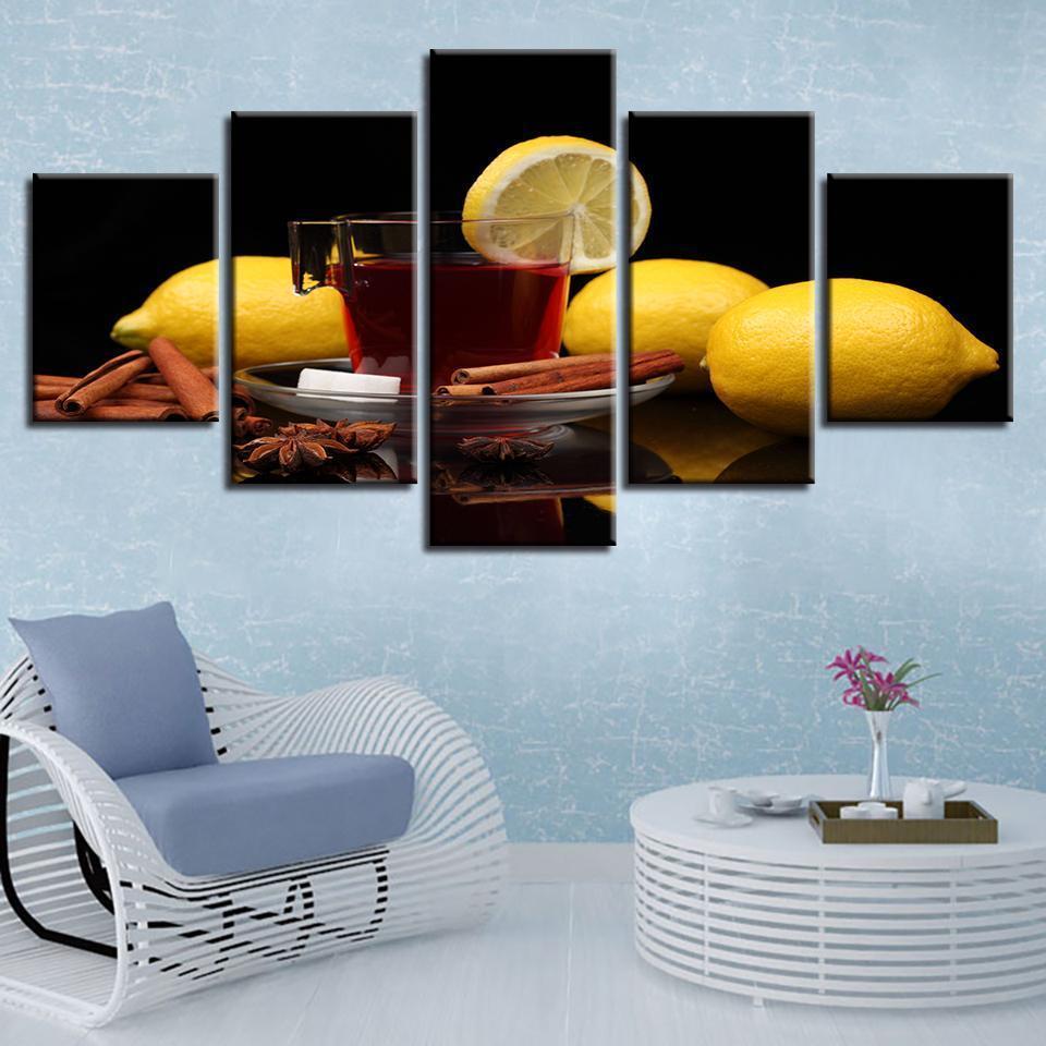 Red Wine And Yellow Lemon Fruit Kitchen Canvas Wall Art