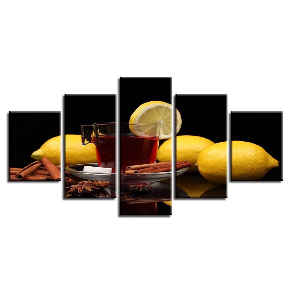 Red Wine And Yellow Lemon Fruit Kitchen Canvas Wall Art