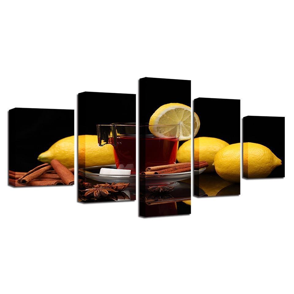 Red Wine And Yellow Lemon Fruit Kitchen Canvas Wall Art