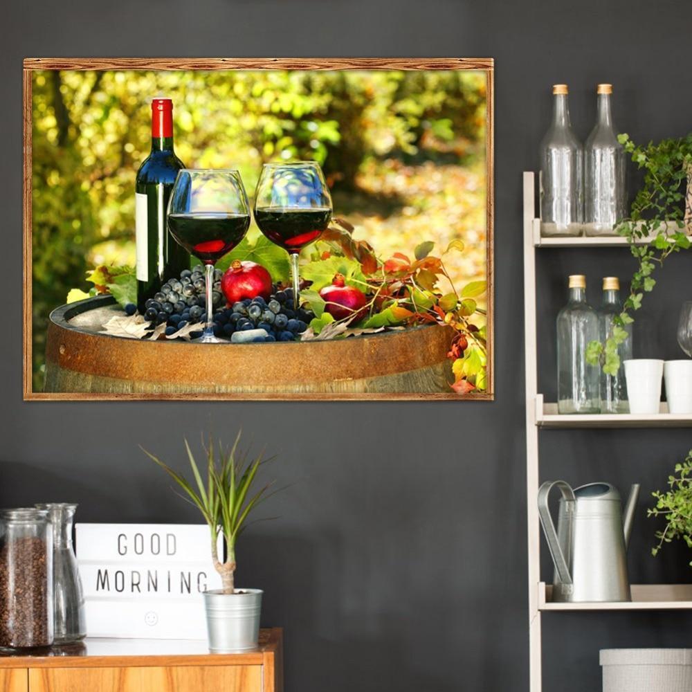 Red Wine Red Pomegranate Grapes Fruit Kitchen Canvas Wall Art