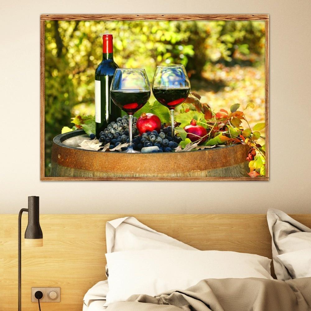 Red Wine Red Pomegranate Grapes Fruit Kitchen Canvas Wall Art