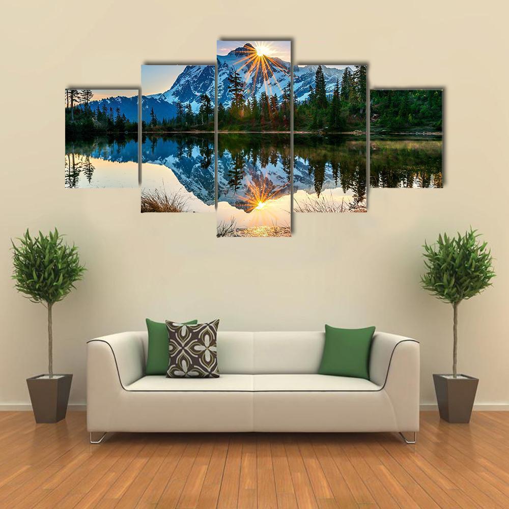 Reflection Of Mountain In Lake Nature Canvas Wall Art
