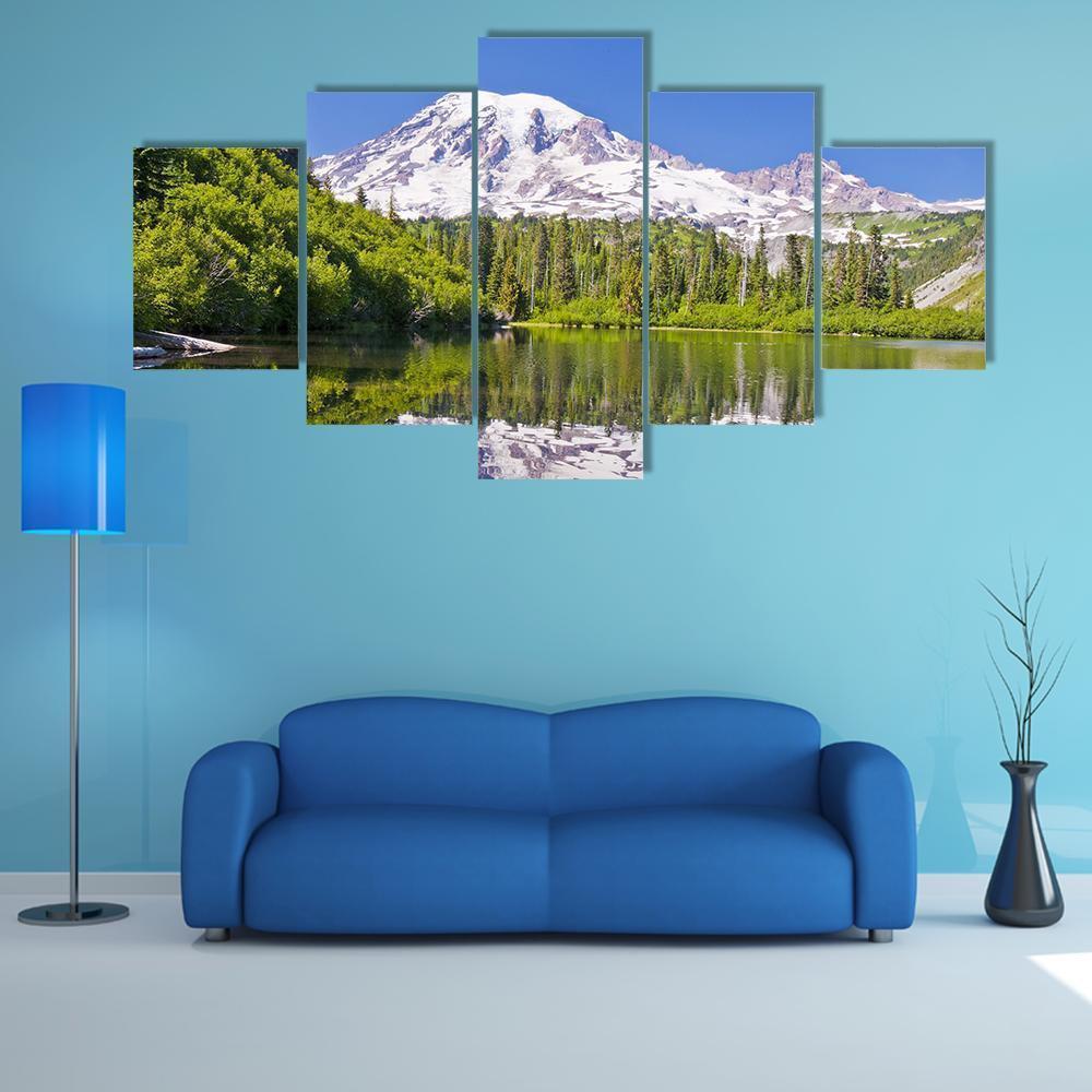 Reflection Of Mt Rainier From Bench Lake Nature Canvas Wall Art