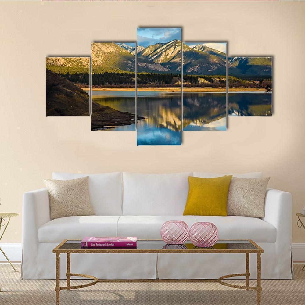 Reflection Of Rocky Mountains In Lake Nature Canvas Wall Art