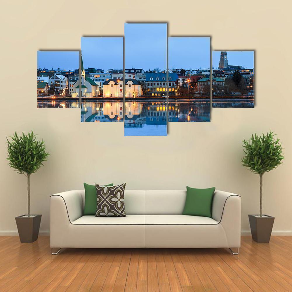 Reflection Of The Cityscape Of Reykjavik Nature Canvas Wall Art