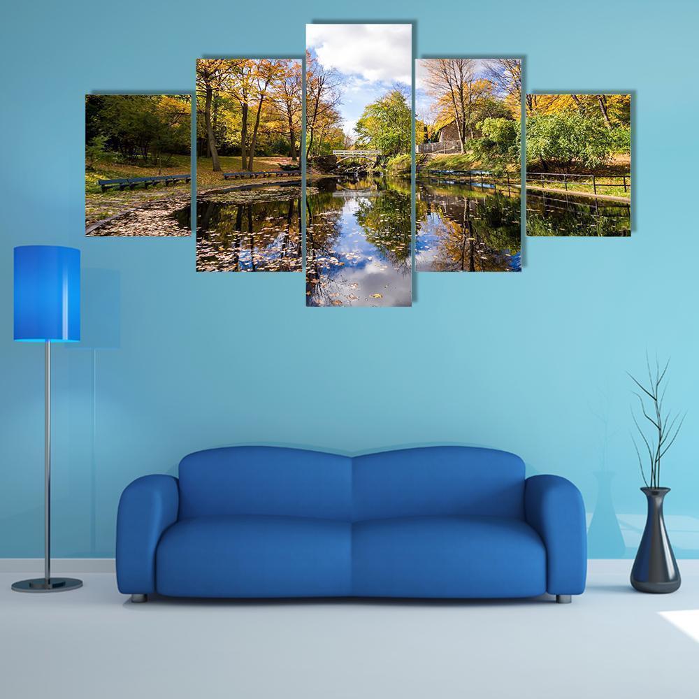 Reflection Of Trees In A Small Lake Nature Canvas Wall Art