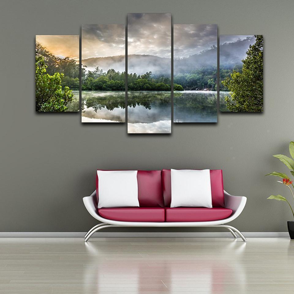 Reflection Of Trees On Surface Of Water Nature Scenery Nature Canvas Wall Art