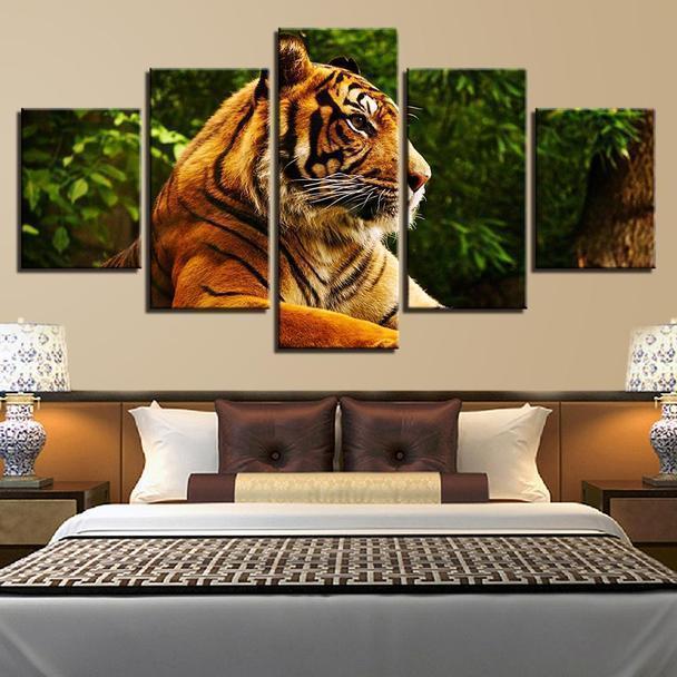 Resting Tiger In The Forest Animal Canvas Wall Art