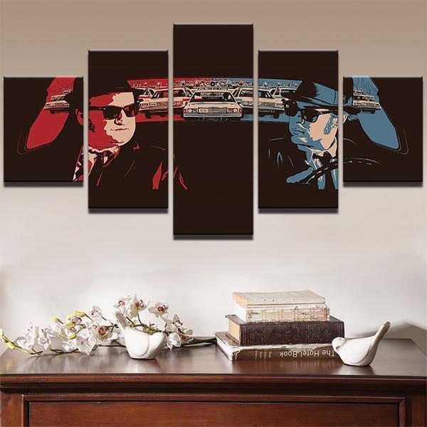 Retro Car Blues Brothers Movie Characters Movie Canvas Wall Art
