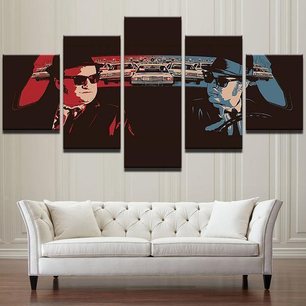 Retro Car Blues Brothers Movie Characters Movie Canvas Wall Art