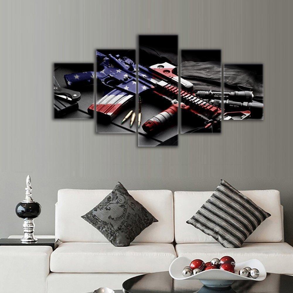Retro Gun &amp;amp; American Flag Army Canvas Wall Art