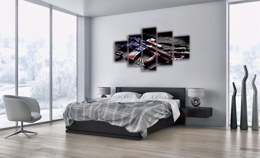 Retro Gun &amp;amp; American Flag Army Canvas Wall Art