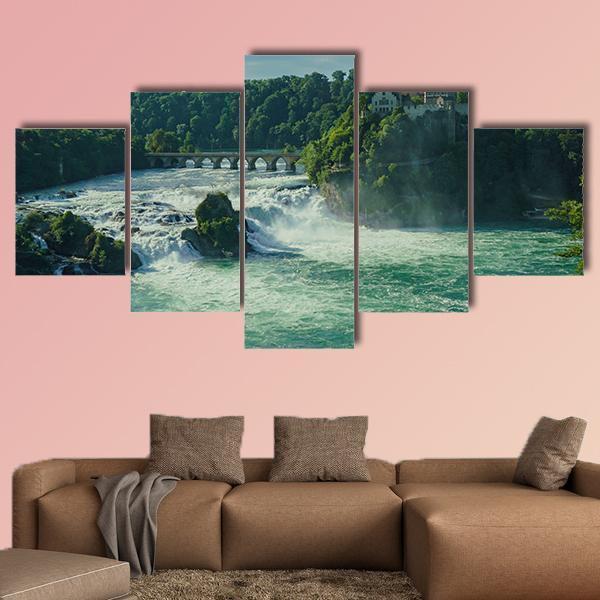Rhine Falls With Laufen Castle In Zurich Nature Canvas Wall Art