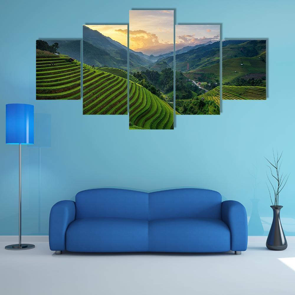 Rice Fields On Terrace In Rainy Season In Vietnam Nature Canvas Wall Art