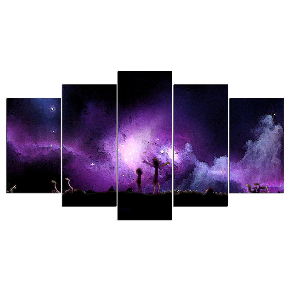 Rick And Morty At Starry Night Cartoon Canvas Wall Art
