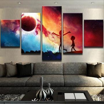 Rick And Morty "colorful Out Of This World Planet" Cartoon Canvas Wall Art