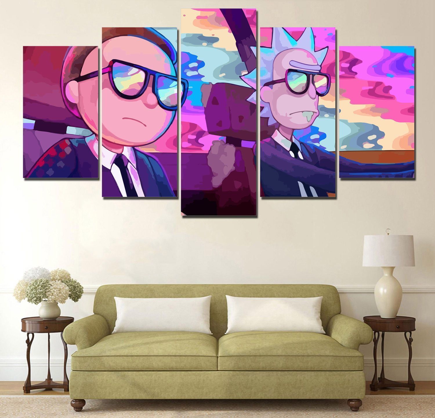 Rick And Morty Driving Cartoon Canvas Wall Art