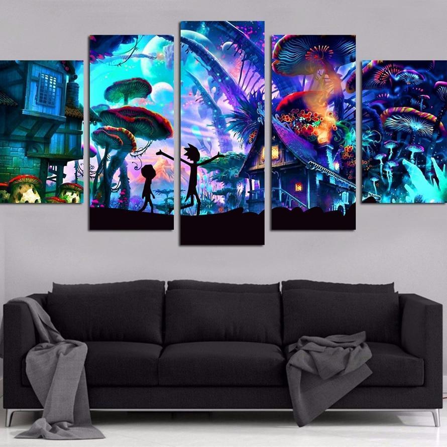 Rick And Morty In Another World Cartoon Canvas Wall Art