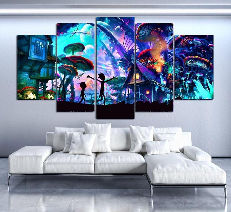 Rick And Morty In Another World Cartoon Canvas Wall Art