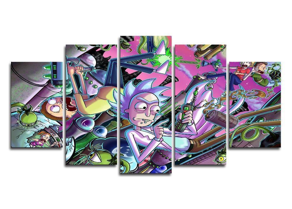 Rick And Morty In Chaos Cartoon Canvas Wall Art