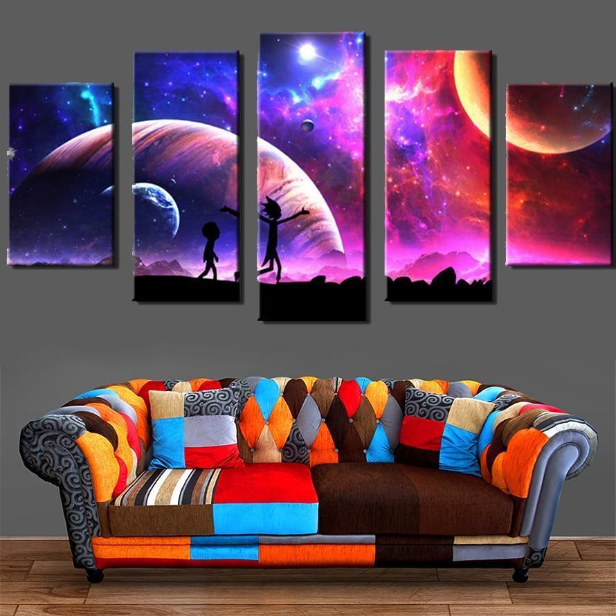 Rick And Morty In The Universe Cartoon Canvas Wall Art