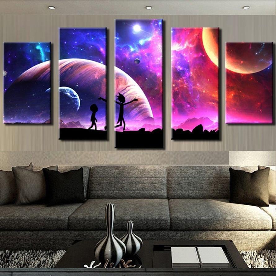 Rick And Morty In The Universe Cartoon Canvas Wall Art