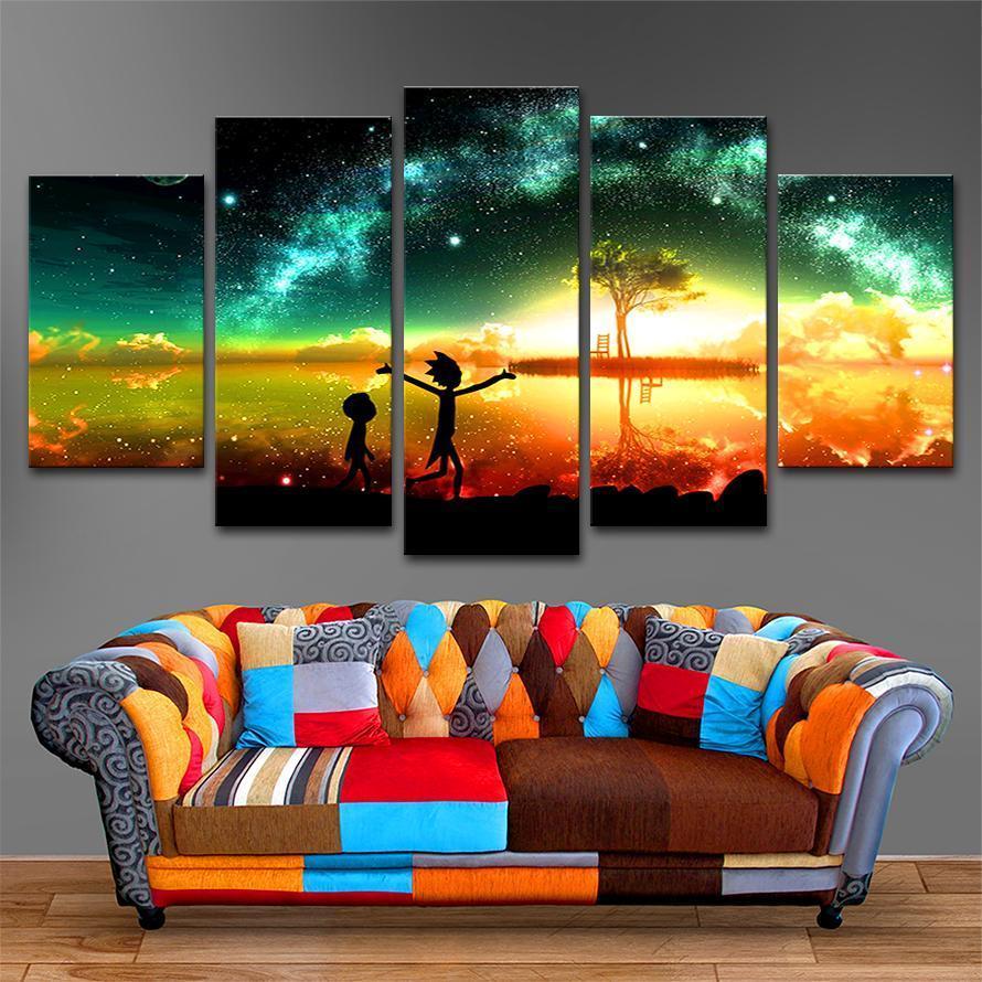 Rick And Morty Lake Tree Cartoon Canvas Wall Art