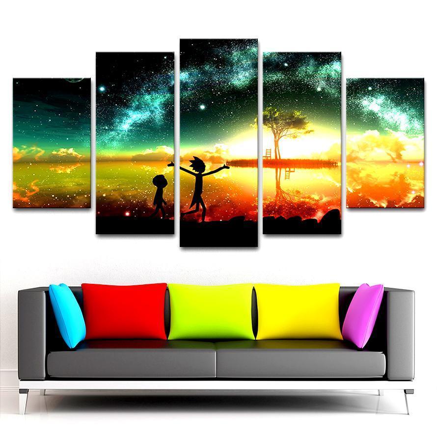 Rick And Morty Lake Tree Cartoon Canvas Wall Art