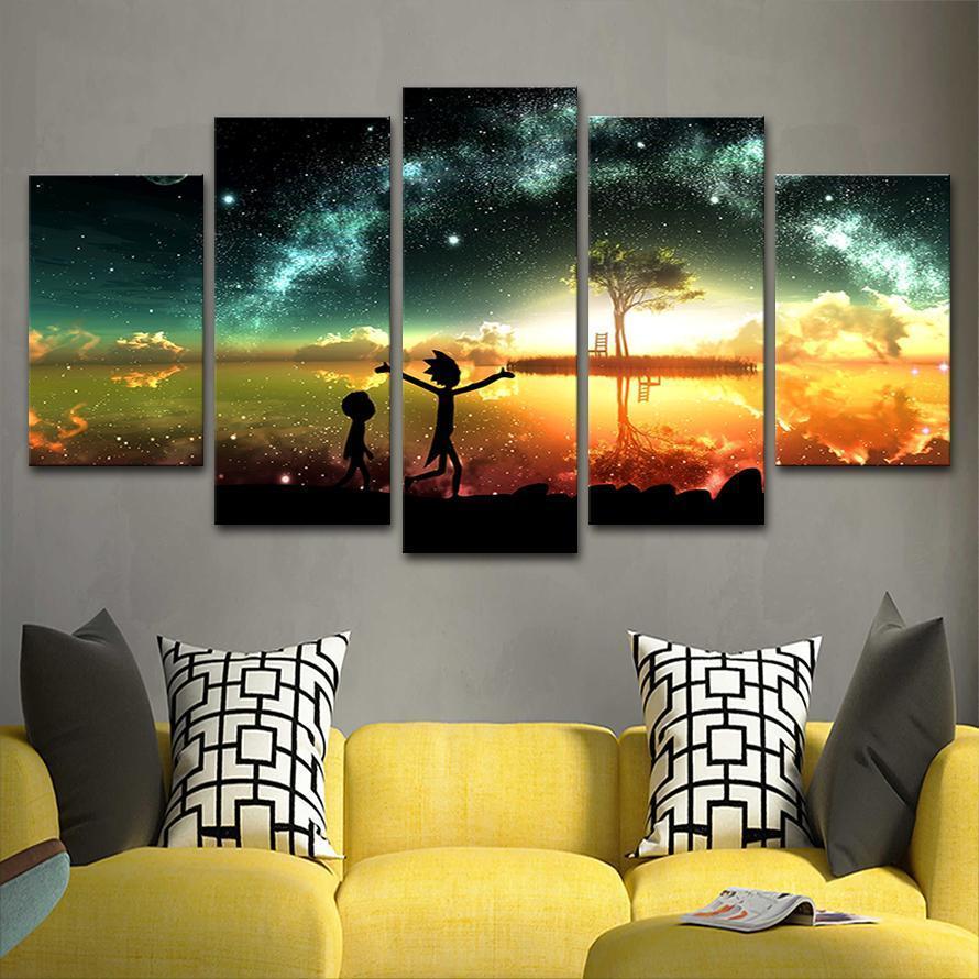 Rick And Morty Lake Tree Cartoon Canvas Wall Art