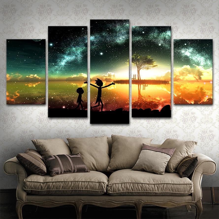 Rick And Morty Lake Tree Cartoon Canvas Wall Art