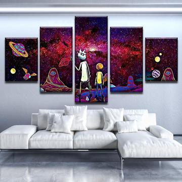 Rick And Morty Psychedelic Outer Space Cartoon Canvas Wall Art
