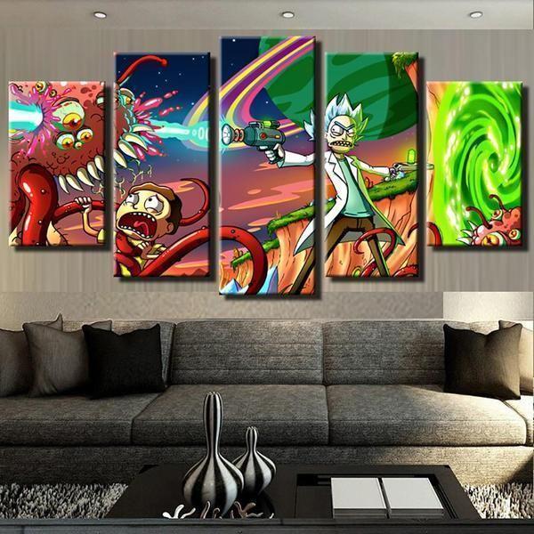 Rick &amp;amp; Morty Inspired 5 Cartoon Canvas Wall Art